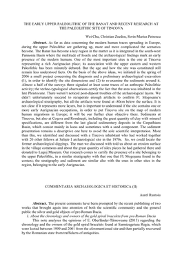 The Early Upper Paleolithic of the Banat and Recent Research at the Paleolithic Site of Tincova