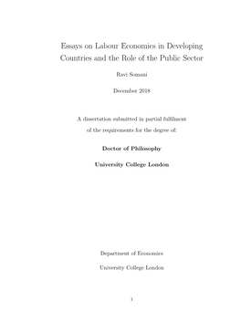 Essays on Labour Economics in Developing Countries and the Role of the Public Sector