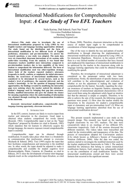 Interactional Modifications for Comprehensible Input: a Case Study of Two EFL Teachers