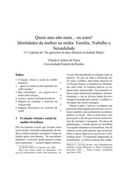 Identidades Da Mulher Na Mídia: Família, Trabalho E Sexualidade 11O Capítulo De 