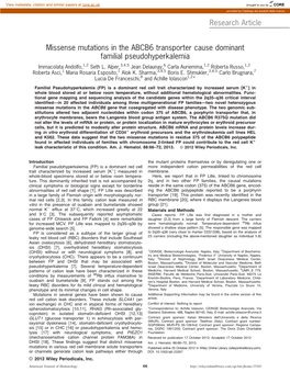 Missense Mutations in the ABCB6 Transporter Cause Dominant Familial Pseudohyperkalemia Immacolata Andolfo,1,2 Seth L