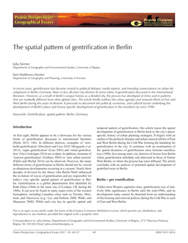 The Spatial Pattern of Gentrification in Berlin