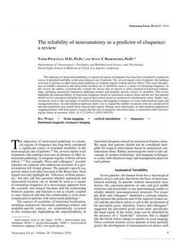 The Reliability of Neuroanatomy As a Predictor of Eloquence: a Review