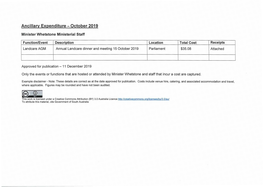 Ancillary Expenditure - October 2019 Minister Whetstone Ministerial Staff