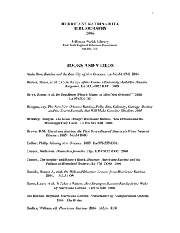 Hurricane Katrina/Rita Bibliography 2006