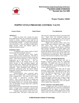 Poppet Style Pressure Control Valve