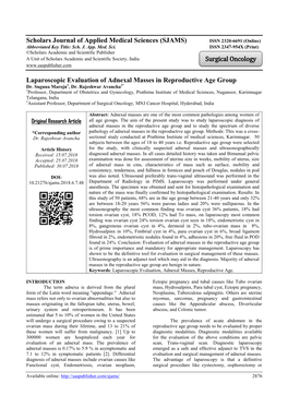 Laparoscopic Evaluation of Adnexal Masses in Reproductive Age Group Dr