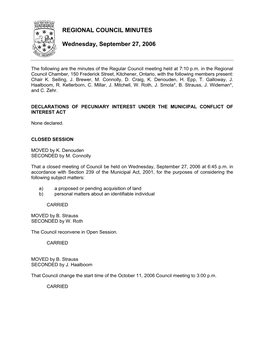 REGIONAL COUNCIL MINUTES Wednesday, September 27, 2006