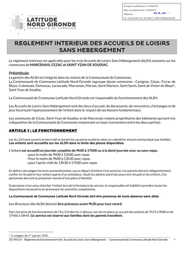 2019 09 17 Réglement De Fonctionnement ALSH