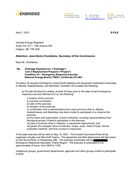 Emergency Response Exercise National Energy Board (“NEB”) Certificate OC-063