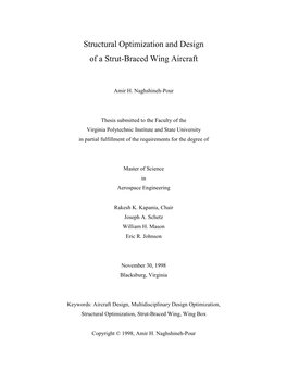 Structural Optimization and Design of a Strut-Braced Wing Aircraft