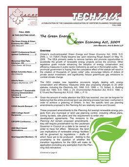 Techtalk Certified Planning a Publication of the Canadian Association of Certified Planning Technicians Technicians Fall 2009