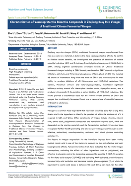 Characterization of Vasculoprotective Bioactive Compounds in Zhejiang Rosy Rice Vinegar, a Traditional Chinese Fermented Vinegar