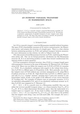 An Intrinsic Parallel Transport in Wasserstein Space