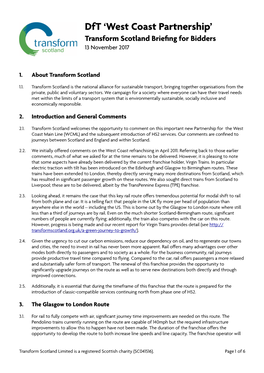 Dft West Coast Partnership -- Transform Scotland Briefing For