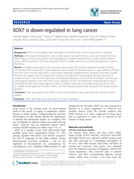 SOX7 Is Down-Regulated in Lung Cancer