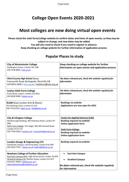 College Open Day List