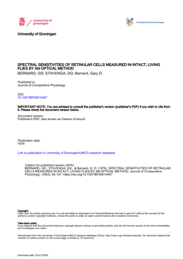 SPECTRAL SENSITIVITIES of RETINULAR CELLS MEASURED in INTACT, LIVING FLIES by an OPTICAL METHOD BERNARD, GD; STAVENGA, DG; Bernard, Gary D
