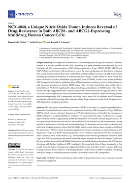 NCX-4040, a Unique Nitric Oxide Donor, Induces Reversal of Drug-Resistance in Both ABCB1- and ABCG2-Expressing Multidrug Human Cancer Cells