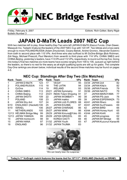 JAPAN D-Matk Leads 2007 NEC