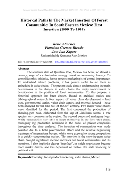 Historical Paths in the Market Insertion of Forest Communities in South Eastern Mexico: First Insertion (1900 to 1944)