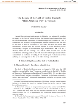 The Legacy of the Gulf of Tonkin Incident: “Real American War” in Vietnam1