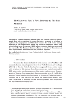 The Route of Paul's First Journey to Pisidian Antioch