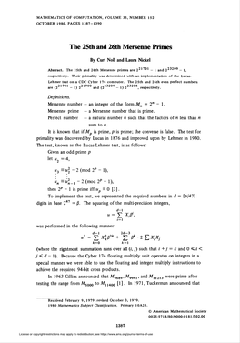 The 25Th and 26Th Mersenne Primes