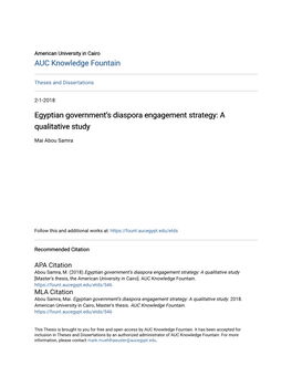 Egyptian Government's Diaspora Engagement Strategy: a Qualitative