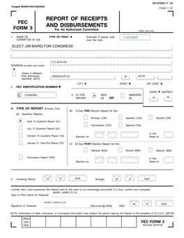 Report of Receipts and Disbursements