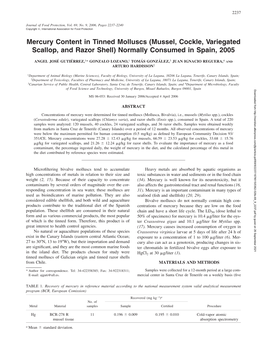 Mussel, Cockle, Variegated Scallop, and Razor Shell) Normally Consumed in Spain, 2005