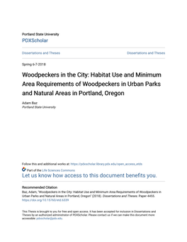 Woodpeckers in the City: Habitat Use and Minimum Area Requirements of Woodpeckers in Urban Parks and Natural Areas in Portland, Oregon