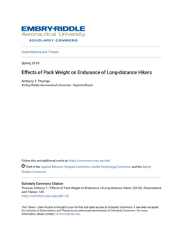 Effects of Pack Weight on Endurance of Long-Distance Hikers