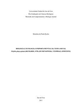 Universidade Federal De Juiz De Fora Pós-Graduação Em Ciências Biológicas Mestrado Em Comportamento E Biologia Animal