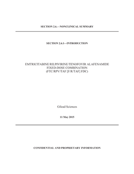 Emtricitabine/Rilpivirine/Tenofovir Alafenamide Fixed-Dose Combination (Ftc/Rpv/Taf [F/R/Taf] Fdc)