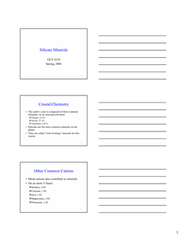 Silicate Minerals Crustal Chemistry Other Common Cations