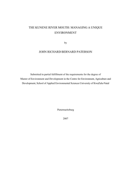 The Kunene River Mouth: Managing a Unique Environment