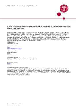 A 2700-Year Annual Timescale and Accumulation History for an Ice Core from Roosevelt Island, West Antarctica