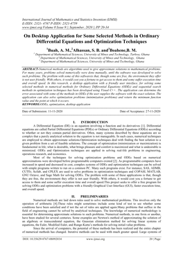 On Desktop Application for Some Selected Methods in Ordinary Differential Equations and Optimization Techniques