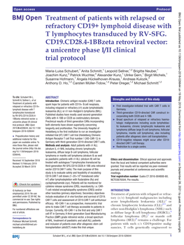 Treatment of Patients with Relapsed Or Refractory CD19+ Lymphoid Disease with T Lymphocytes Transduced by RV-SFG