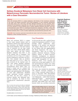 Solitary Duodenal Metastasis from Renal Cell Carcinoma with Metachronous Pancreatic Neuroendocrine Tumor: Review of Literature with a Case Discussion