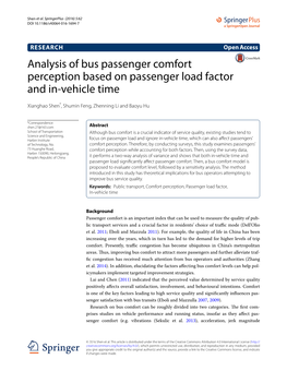 Analysis of Bus Passenger Comfort Perception Based on Passenger Load Factor and In‑Vehicle Time