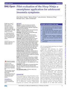 A Smartphone Application for Adolescent Insomnia Symptoms