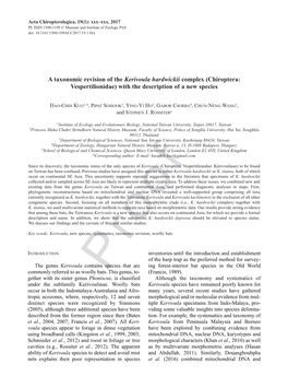 A Taxonomic Revision of the Kerivoula Hardwickii Complex (Chiroptera: Vespertilionidae) with the Description of a New Species