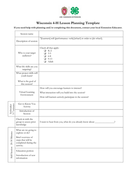 Wisconsin 4-H Lesson Planning Template