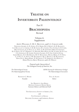TREATISE on INVERTEBRATE Paleontology BRACHIOPODA