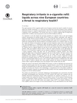 Respiratory Irritants in E-Cigarette Refill Liquids Across Nine European Countries: a Threat to Respiratory Health?