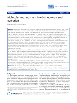 Molecular Musings in Microbial Ecology and Evolution Rebecca J Case* and Yan Boucher*