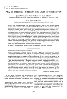 Prey of Breeding Northern Goshawks in Washington