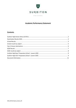 Academic Performance Statement Contents